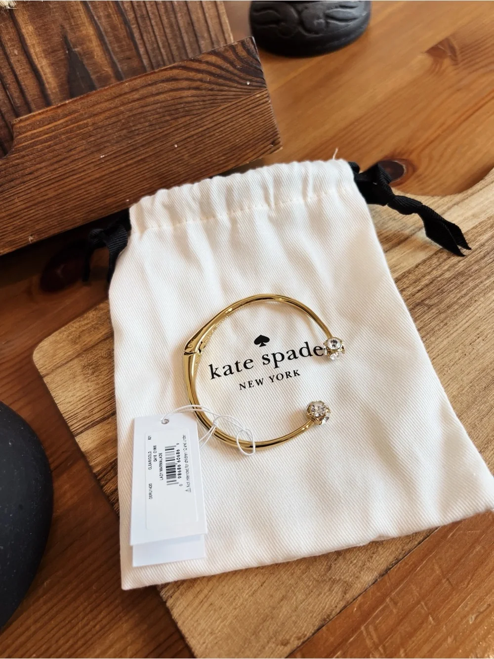 kate spade gold-tone cuff bracelet with crystal ends - Picture 1 of 3